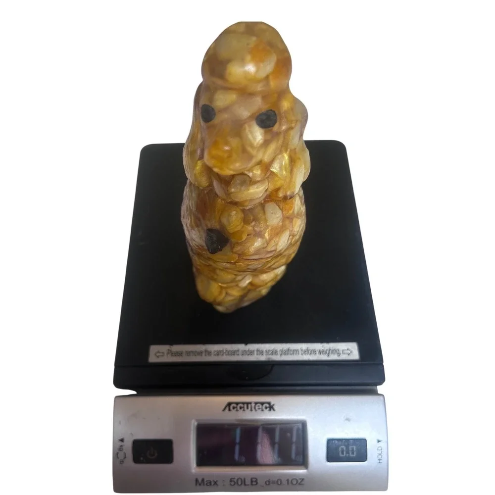 Vintage Resin Poodle Figurine Crushed Shell Mother of Pearl Mosaic Dog Statue